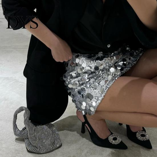 Falda Brillante de Lentejuelas para Mujer Mini Cintura Alta Línea A Corta Cadera Ceñida Fiesta Boda Club