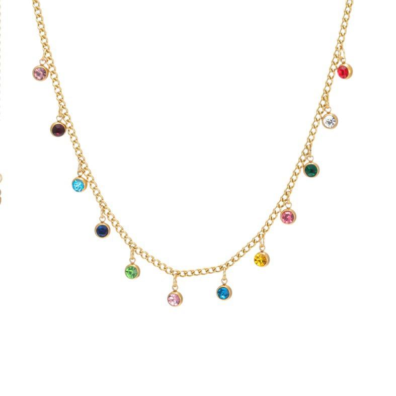 12 Stone Colorful Diamond Dopamine Clavicle Chain Niche Design Versatile Fashionable Colored Necklace For Women Gift