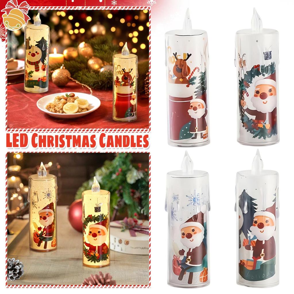 LED Electronic Candle Light Transparent Tear Acrylic Crystal Christmas Candle Christmas Pattern Decoration Crafts