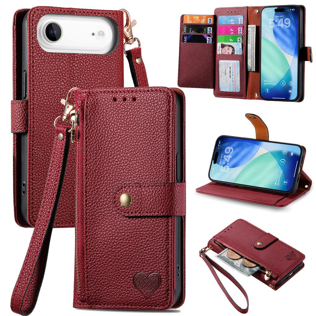 For iPhone Air Case RFID Blocking Zipper Pocket Leather Wallet Phone Cover with Strap