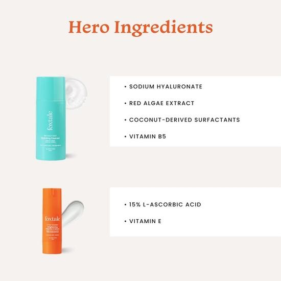 Foxtale Hydrate | Cleanser Hydrating Face Wash- 100ml + Vitamin C Face Serum- 30ml | Brightening Skincare Combo Set for Women, Men