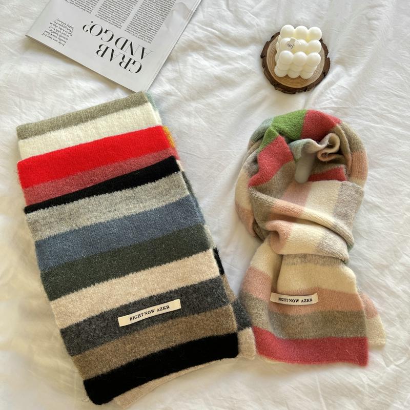Fashion Multicolor Stripe Scarf Warm Winter Small Narrow Shawl Women Lovely Fashion Casual Scarves For Women