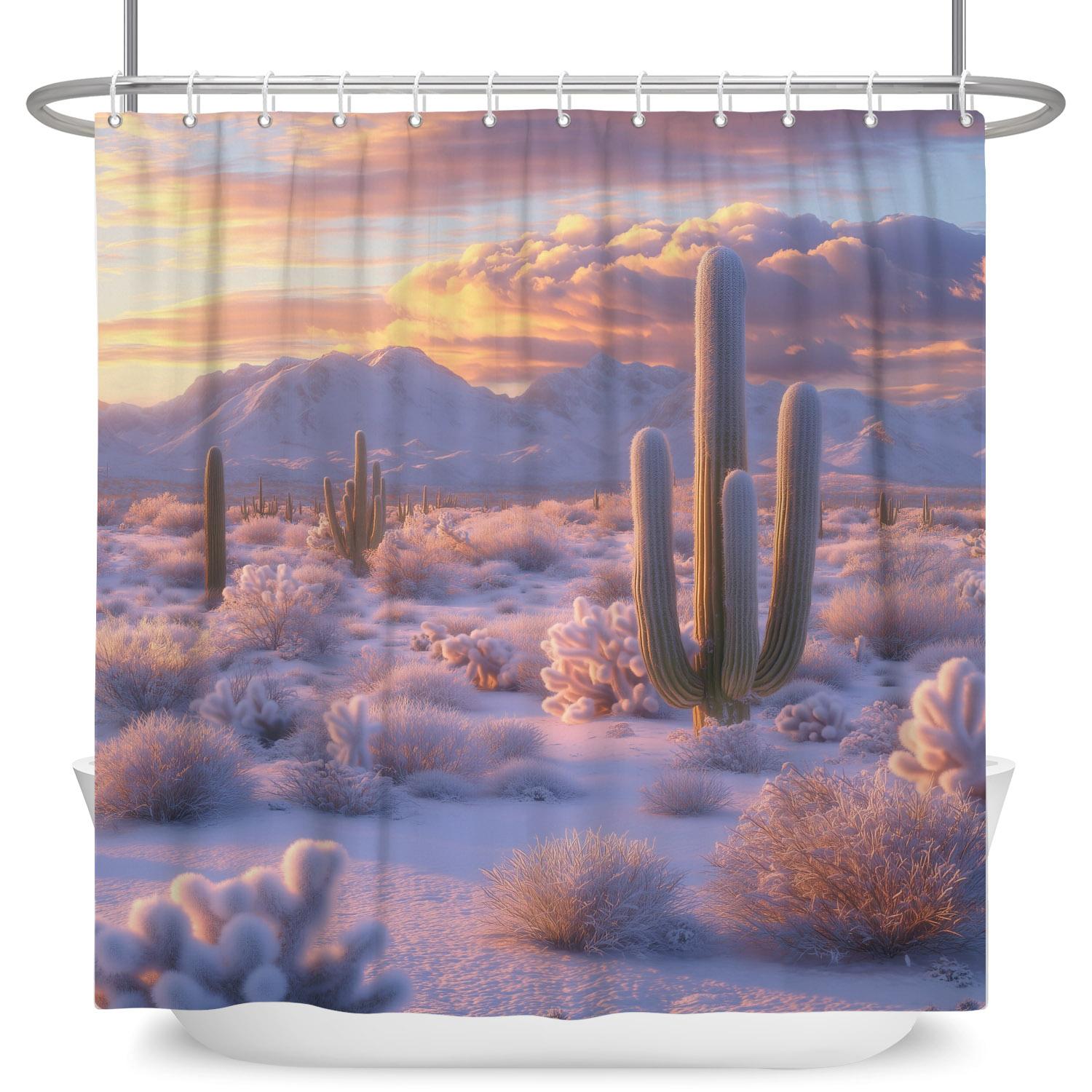 

Cactus Desert Landscape Shower Curtain Rustic Design Polyester Waterproof Fabric Bath Curtain For Bathroom Decor With 12 Hooks W60H190(CM)-1 Pcs
