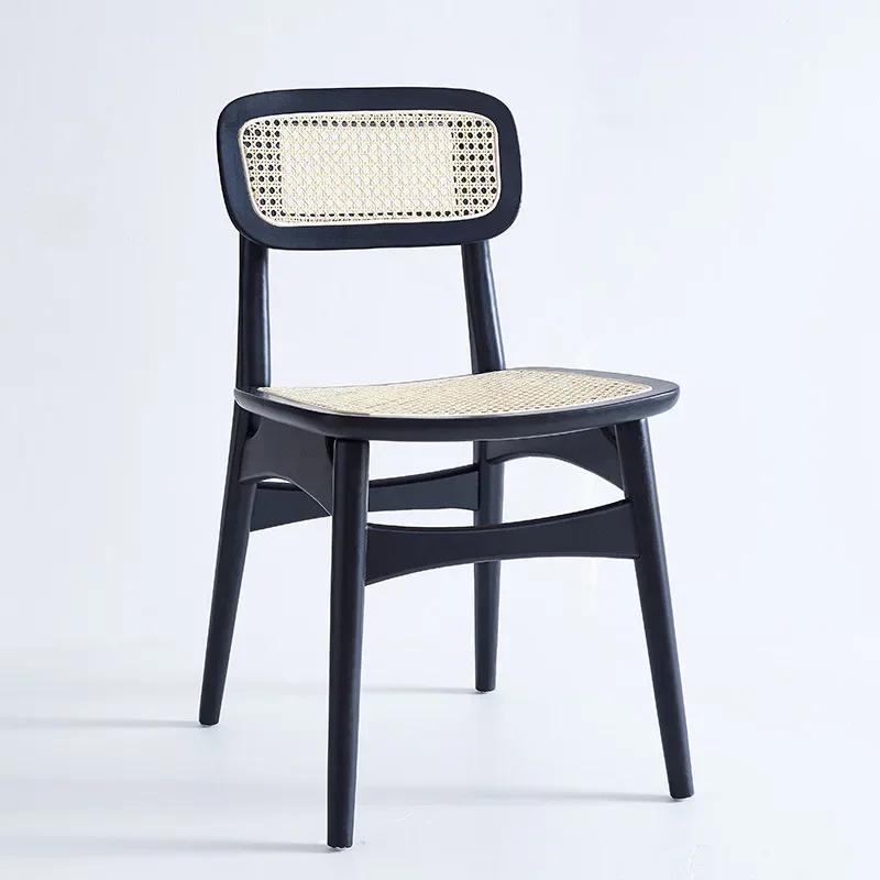 Nordic Wooden Rattan Dining Chairs Kitchen Living Room Armchair Dining Chairs Modern Ergonomic Cadeira Home Furniture