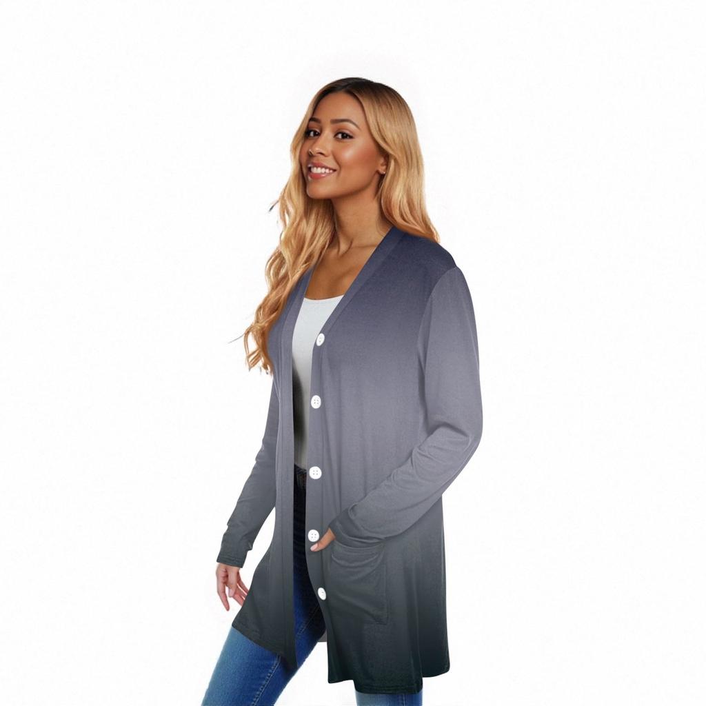 Damkofta med lång ärm, avslappnad jacka med fickor, topp