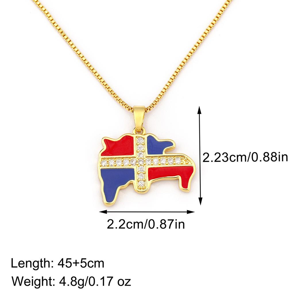 Nidin Hot Sale Dominican Flag African Continent Map Pendant Necklace For Women Men Copper Zircon Charm Jewelry Fashionable Gifts