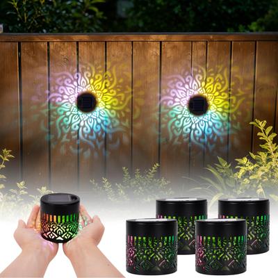 Solar Powered Decorative Lantern Set of 4 Mandala Pattern Outdoor Garden Lights with Metal Frame and Integrated Solar Panel for Pathway Patio Deck