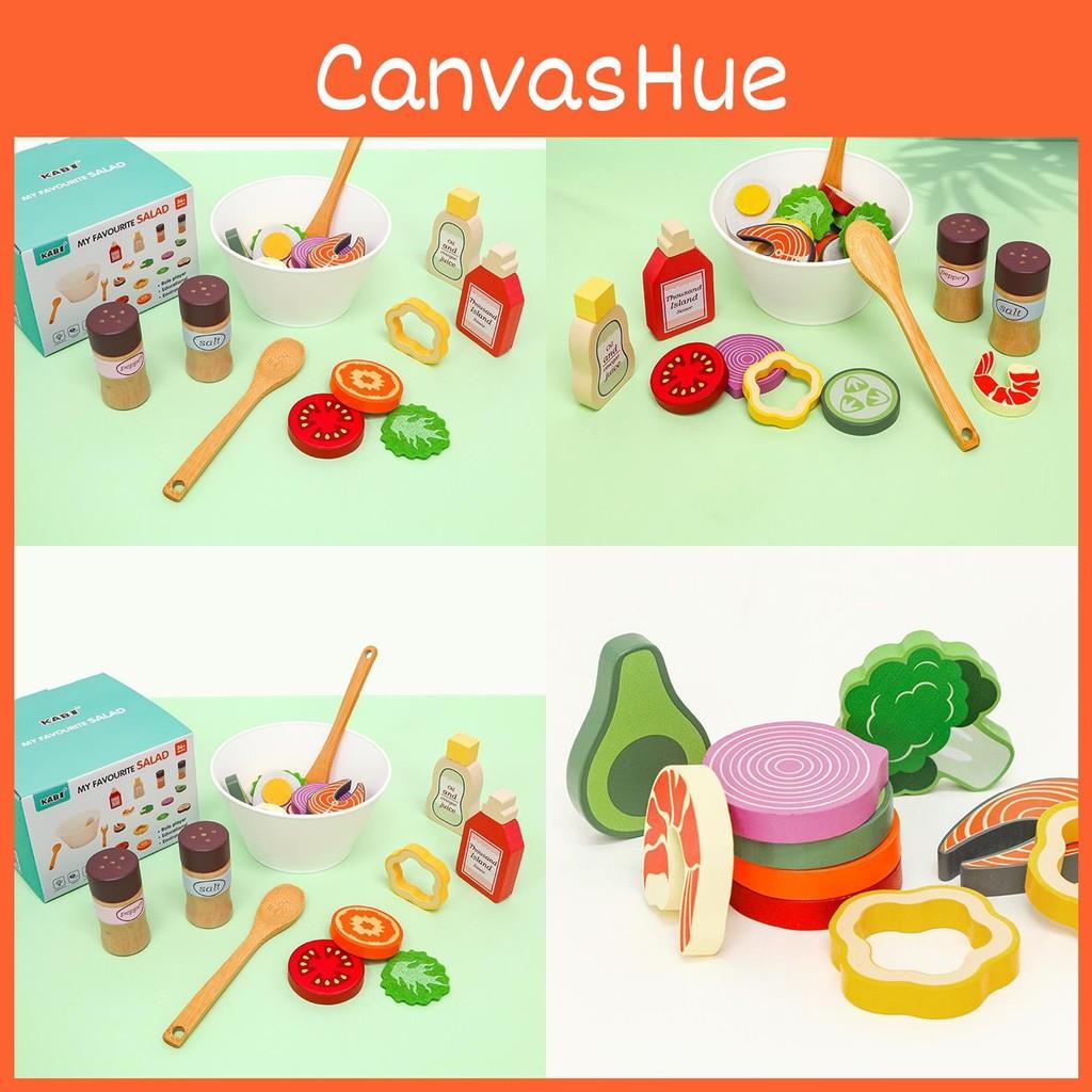 Fun Wooden Simulation Vegetable And Fruit Seasoning Salad Ingredient Toy Set