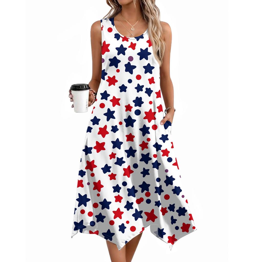 Dámské ležérní šaty na léto Tílkové šaty Volné plážové šaty s kapsami Rozšířené midi letní šaty