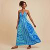 European and American Summer V-neck Backless Sexy Wind Positioning Printing Burning Dress D10