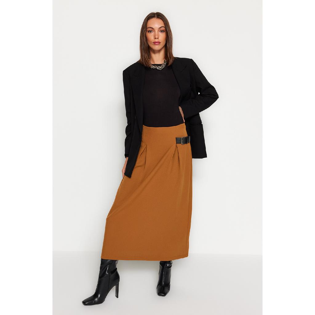 Navy Blue Belt Detailed Woven Skirt Tctaw24ee00014