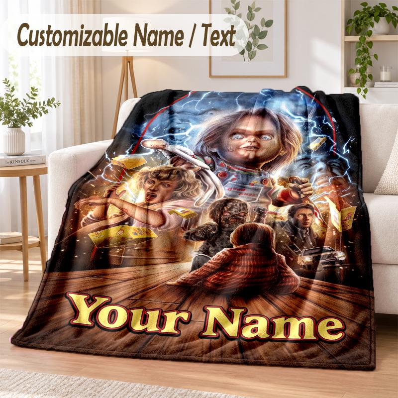 Child's Play Chucky Tiffany Custom Name Flannel Throw Blanket Soft Warm for Sofa Bed Indoor Home Use