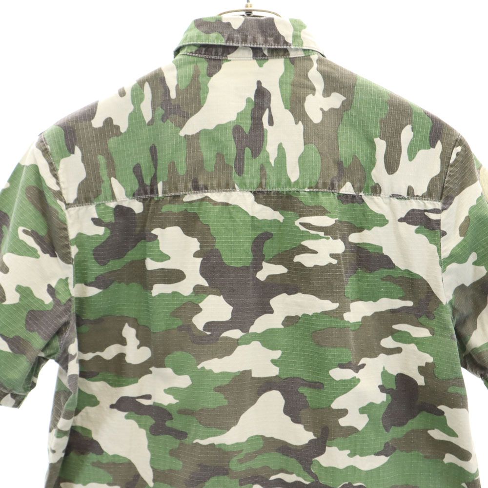 Stussy Wzór kamuflażu Krótki rękaw Koszula wojskowa S khaki kamuflaż Męska Używana