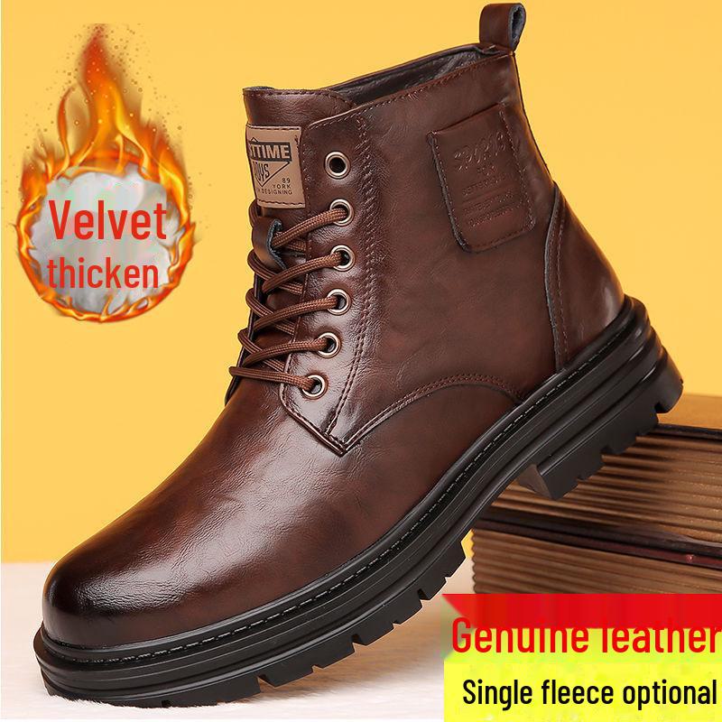 Men's Genuine Leather Martin Boots: High-Top Winter Business Casual with Wool Lining