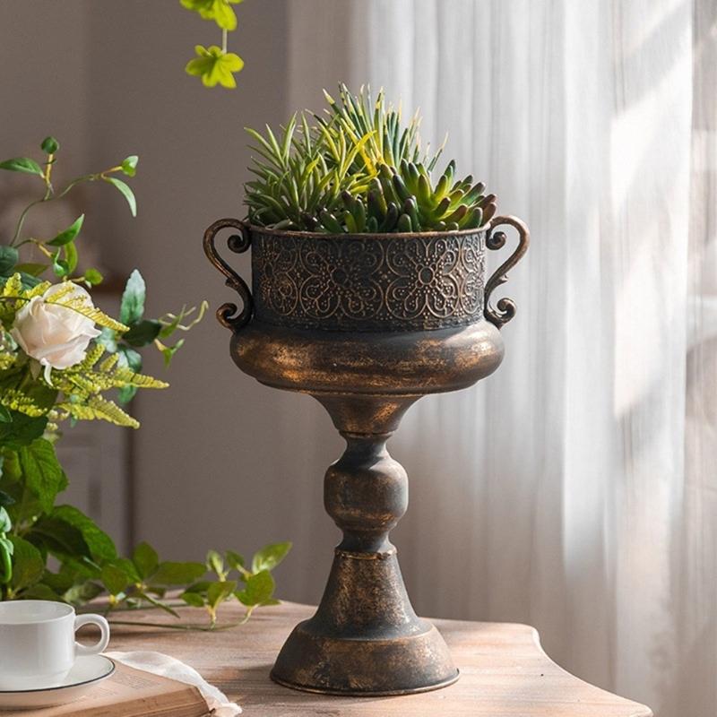 Antique Iron Planter Pot Featuring Round Shape And Embossed Pattern For Garden Terraces Home Indoor Outdoor Decoration