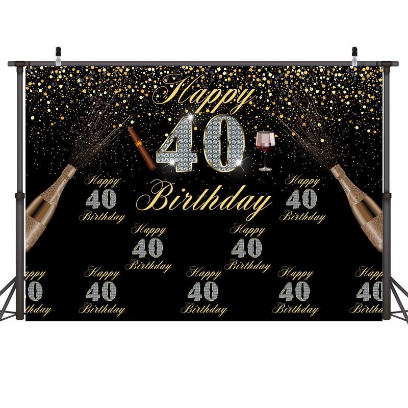 7x5ft Happy 18th 40th 50th Birthday Backdrop Black Gold Balloons Golden Glitter Sparkling Stars Men Women Baby Party Backdrop