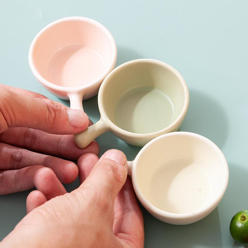 4pcs Ceramic Disc with Handle, Cute Mini Bowl, Cream Dessert Cereal Bowl