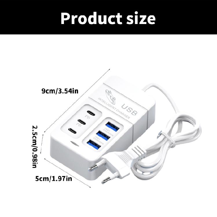 6-port Phone Charger Type C USB Desktop Wall Charging Adapter 35W Mobile Phone Power Outlet Extender Cable Dock