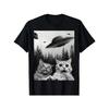 NUOVA MIGLIORE DA ACQUISTARE Stampa Donna Manica Corta Divertente Duo Gatti Selfie con UFO Regalo Amante dei Gatti T-Shirt Abbigliamento Kawaii
