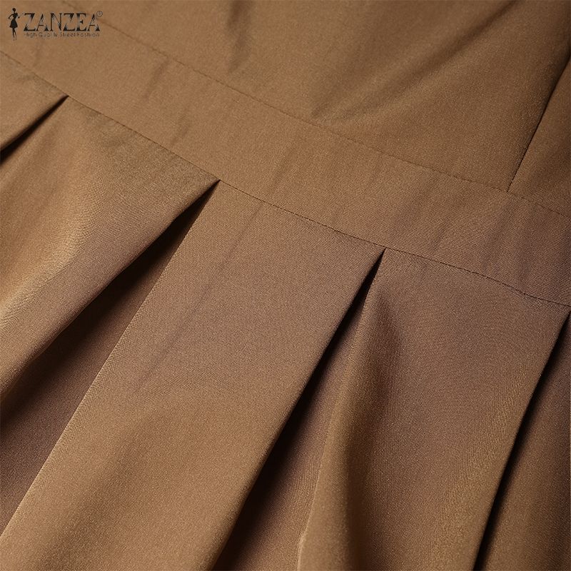 ZANZEA Damen Elegantes Puff-Kurzarm Freizeit-Langkleid
