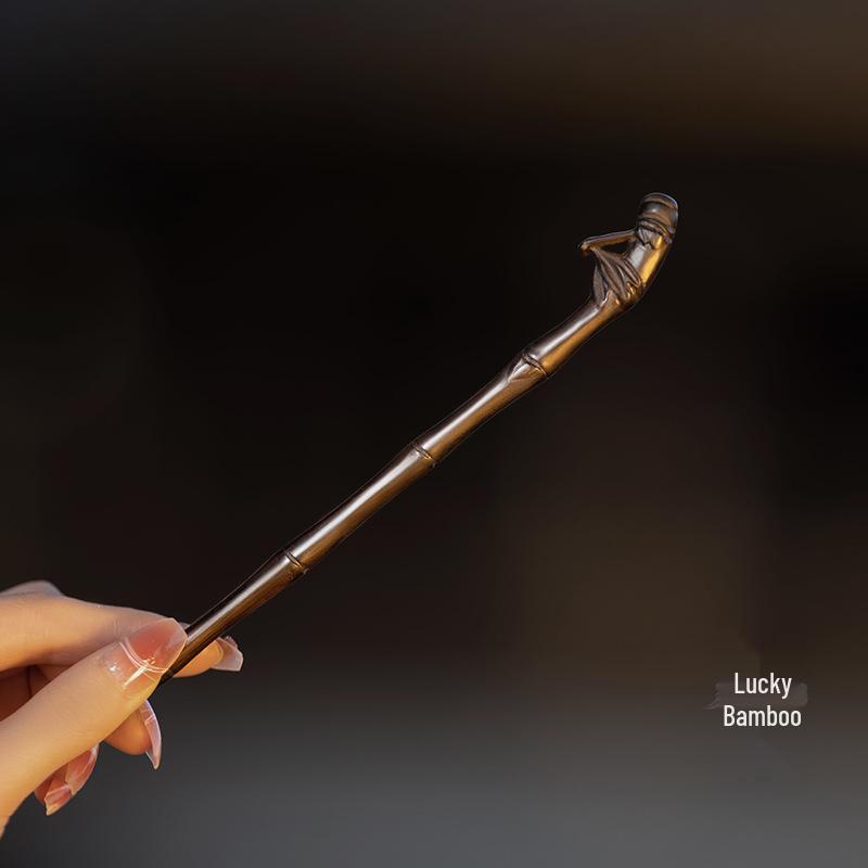 High-End Natural Ebony Wood Hairpin - Extended Chinese Ancient Style Black Hair Bun Accessory