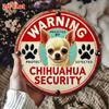 Funny Warning Protected by Chihuahua Security Round Metal Tin Sign  Retro Chihuahua Dog  Paw Print Wall Decor for Home Pati