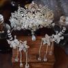 Crystals Bridal Headband with Forehead Chain Adjustable Wedding Crown/Ear Hangers Jewelry for Photography and Ceremony
