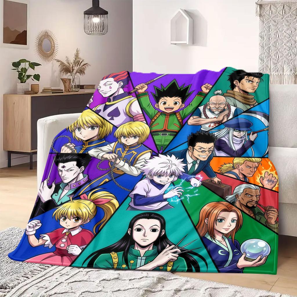 Hunter×Hunter Beautiful Cartoon Flannel Blanket, Printed Decorative Throw, Warm and Soft for Bedroom, Sofa and Outdoors_LIAN