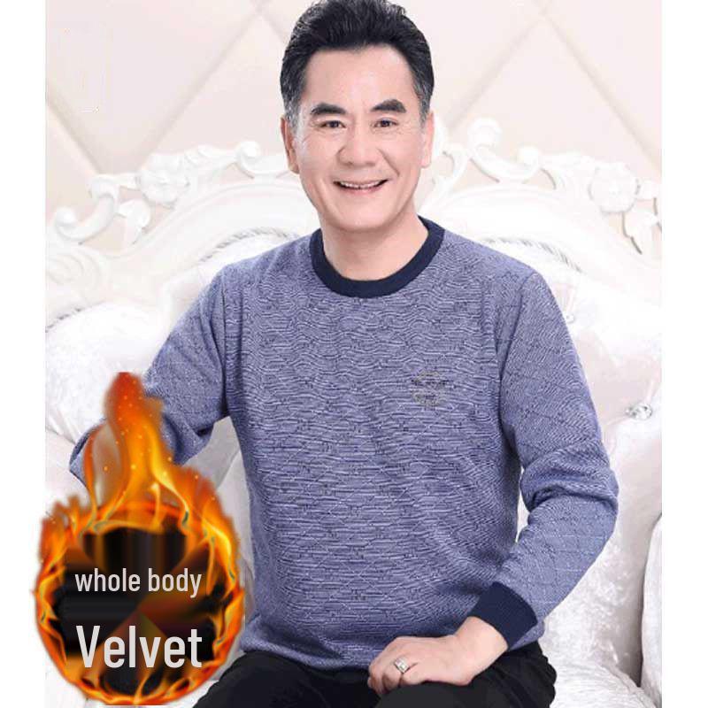 

Men s Winter Plus Velvet Thickened Knit Pullover Sweater - Warm Long Sleeve Base Layer for Elderly and Mid-Aged Dads 3XL for 90-100 kg