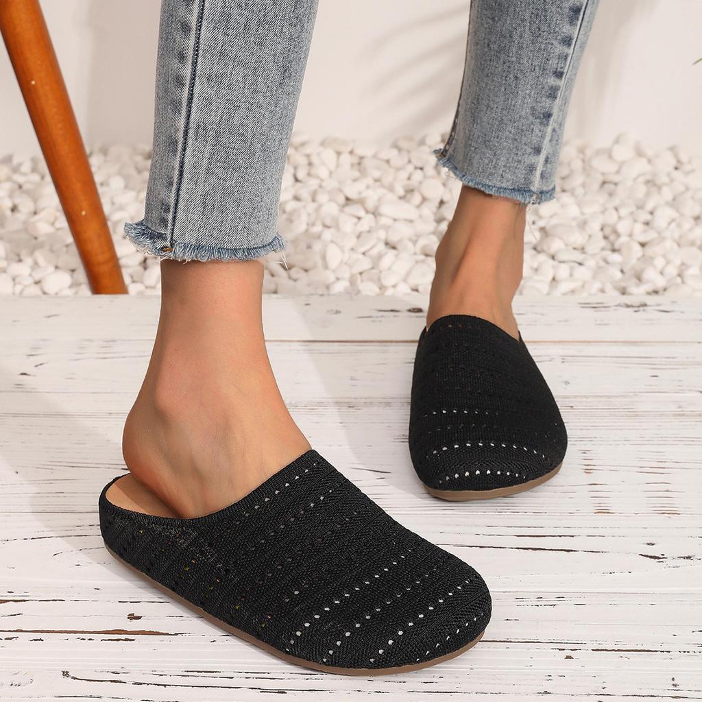 Retro niche woven bag head half slippers women's outer wear summer lazy one pedal comfortable soft sole square head muller shoes