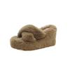 Fashion Aphixta Black Faux Fur 10cm Wedge Heels Slippers Women Winter Mulers Furry Warm Soft Shoe Cross Strap Clog Slides Sexy Shoes