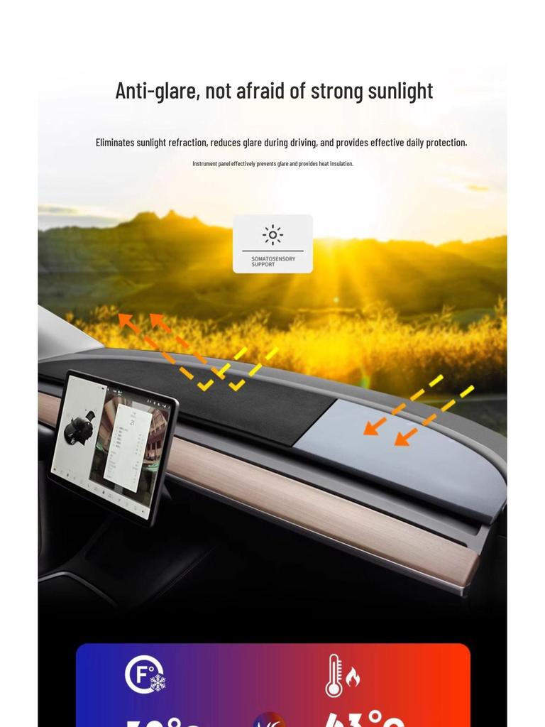 Anti-Glare Sunshade Dashboard Mat for Tesla Model Y/3/YL Front Console