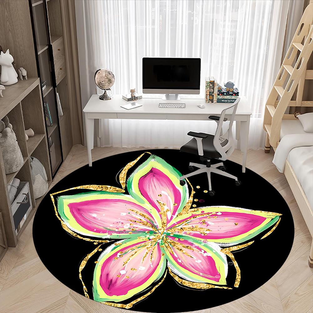 1pc Floral Bloom Office Round Area Rug, Indoor Mat Suitable For Office, Under Office Chairs Bedroom Living Room Home Decor, Room Deco 110