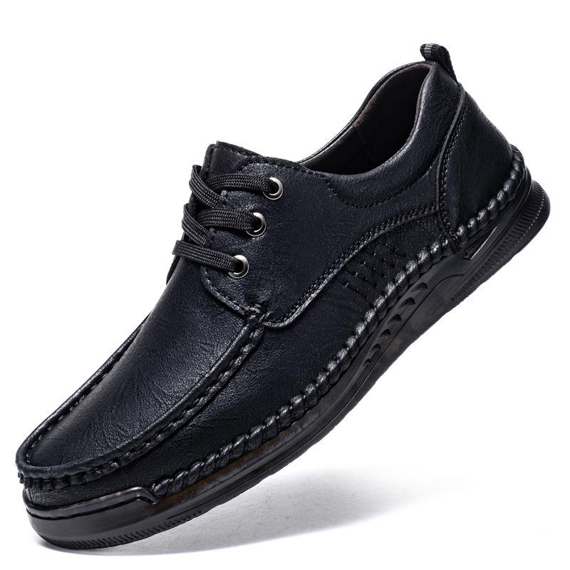 Men s Retro Casual Leather Lace-up Board Shoes with Round Toe 40