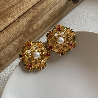 Zircon Heavy Industry Stud Earrings French Retro Court Style Light Luxury High Sense Diamond Set Medieval Temperament Earrings