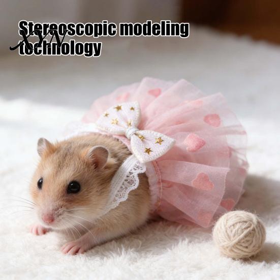 Photo Prop Hamster Clothes Cute Dress, Sweet Floral Heart Fruit Prints, Lace Trim Pet Dress Small Animal Costume with Bow, Animals Outfit for Squirrel