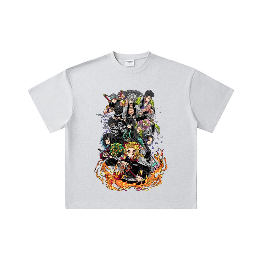 260 GSM Double Yarn 32 Count 100% Cotton Demon Slayer V61 Hashiras Print Unisex Heavy Cotton T Shirt