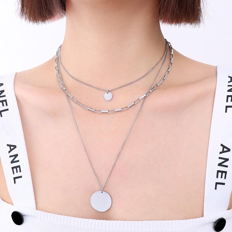 Minimalist Style Gold Titanium Three-Layer Stackable Pendant Necklace