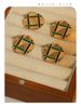 Stylish Gold-Plated Enamel Pyramid Carved Round Stud Earrings