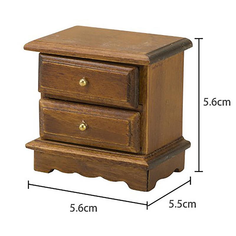 Dollhouse Accessories Crafts 1:12 Double Layer Edge Cabinet Model Miniature Creative Furniture Decoration Wooden Bedside Table