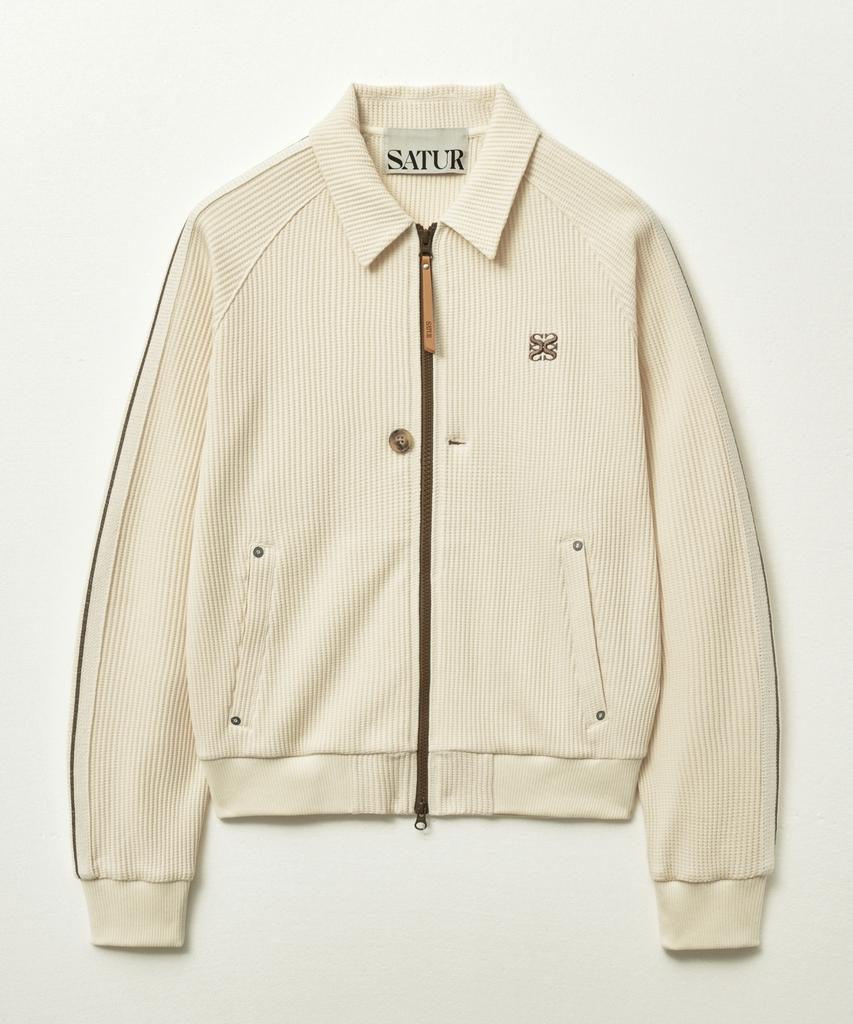 Satur Lawton Waffle Collar Track Zip-Up Jacket Cream