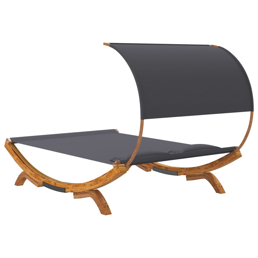 Sun Lounger with Canopy 165 X 203 X 126 Cm Solid Bentwood Anthracite Grey
