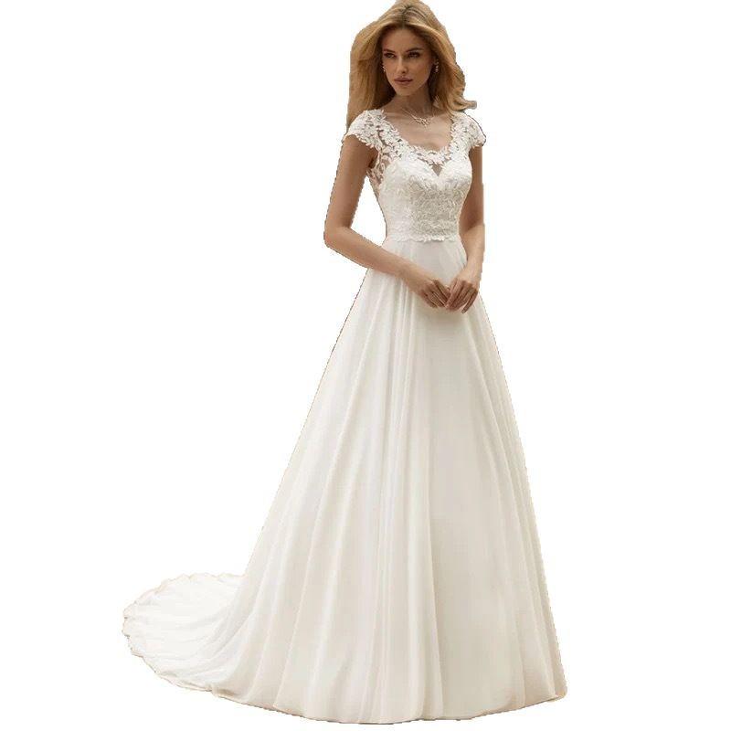 Wedding dress new bridal slim and thin simple fashion trend lace long elegant light wedding dress small trailing dress