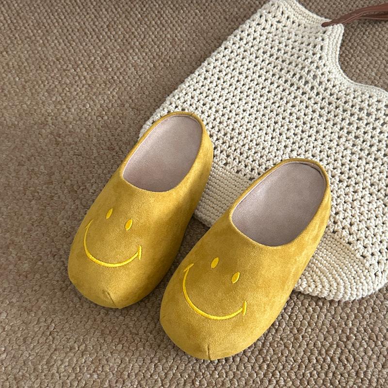 [Meng Ziyi same style] SMILEY smiley face half towing daily thick bottom height increase Birkenmuller one pedal slippers