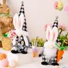 Adorable Black And White Checkered Bunny Ears Plush Doll Holding Carrot For Easter Decor