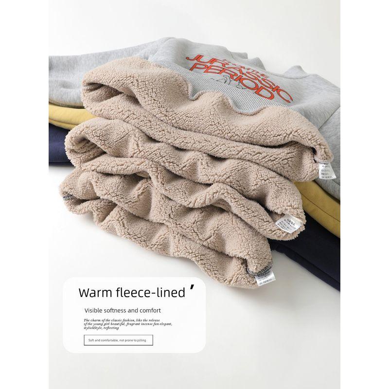 Right European Style Boys' Fleece-Lined Thick Sweatshirt Winter Clothing Autumn and Winter New Children's Clothing Baby Warm Top Winter Trendy