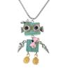 Wood Block Robot Pendant Necklace Adjustable Length Punk Neckchain Stylish Leather Cord Accessory Fade Resistant Chokers