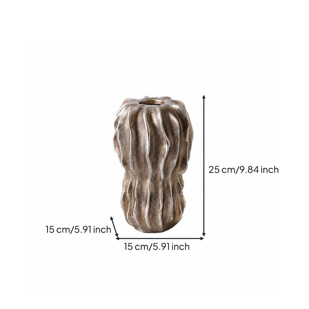 Fluted Resin Vase Reflective Silver-Foil Finish Modern for Console Table