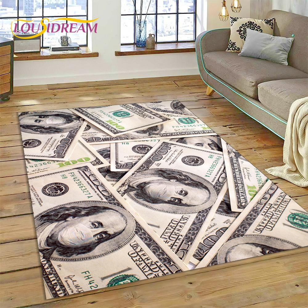 3D Rich Dollar Euro Pound Money Cartoon Carpet Rug for Bedroom Living Room Home Sofa Decoration,Children Large Decor Floor Mat