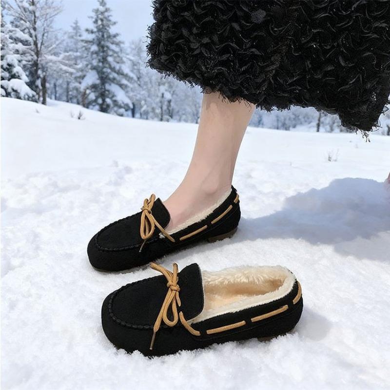 New Women's Shoes with Fleece, Flat, One-foot Thick Fleece Warm Cotton Shoes